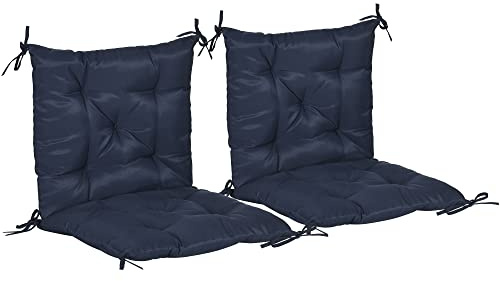 Outsunny 2er-Set Sitzkissen Bindebänder Stoffbezug 98 x 50 cm Dunkelblau | Stuhlkissen, 8cm Dicke Polsterauflage, Sitzpolster für Küche, Büro, Esszimmerstühle