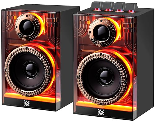Defender® Altavoz de sobremesa para PC, portátil, juego de altavoces, tarjeta micro SD, Bluetooth 5.3 HiFi estéreo con 6 modos LED de colores, altavoz para juegos, 20 W, color negro