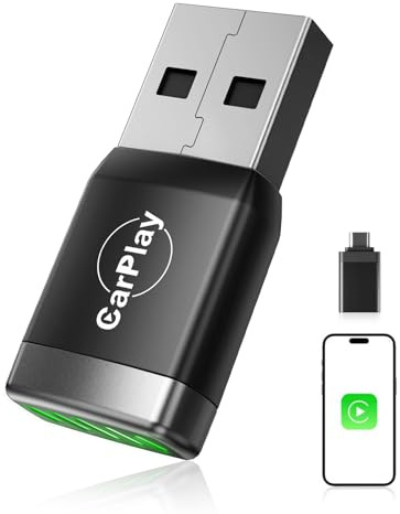 【2026 Aggiornata】Mini Adattatore CarPlay Wireless, Bluetooth V5.3 Connessione Stabile, Wi-Fi 6 a Doppia Banda ad Alta Velocità, USB C/A, Chiavetta CarPlay per Apple iPhone iOS 10+