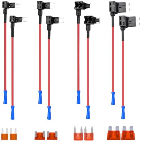 Stromdieb Kfz Set 8 Stück - 4 Typen Stromdieb Sicherung Kfz mit 8 Flachsicherungen 5A 10A 15A 20A - Add-A-Circuit Fuse Tap Adapter für Auto, LKW, Motorrad, Boot, Wohnmobil, 12V/24V