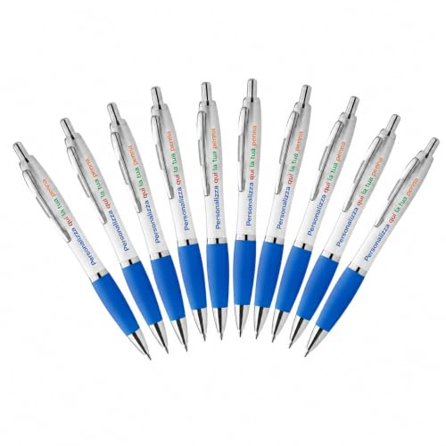 Penna Personalizzata con Nome, Logo o Testo | Stampa a Colori su Penna a Sfera con Impugnatura Soft Touch | Gadget Aziendale Personalizzato per Eventi, Fiere e Regali (25, Blu)