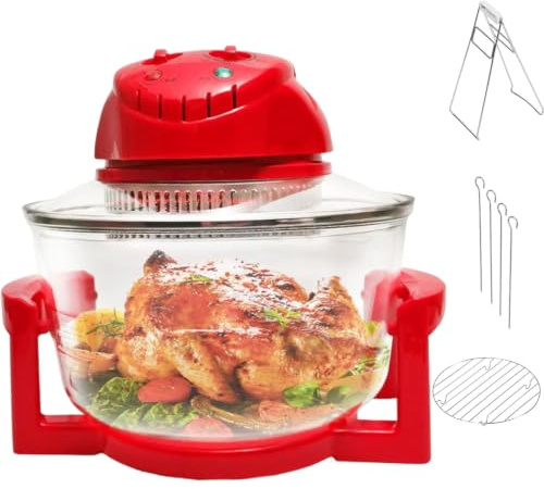 Friggitrice ad aria alogena da 12 litri, timer regolabili da 130-250°C | Piano di lavoro da 1300 W, friggitrice ad aria per forno, per cuocere al forno grigliare cuocere a vapore cuocere alla(red)