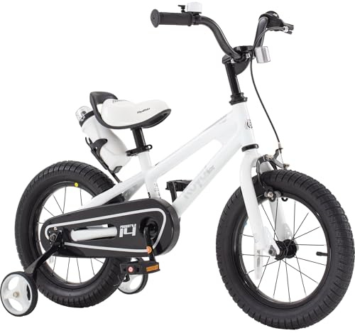 RoyalBaby Freestyle Kids Bike Boys Girls 16 Inch BMX Childrens Bicycle with Training Wheels & Kickstand for Ages 4-7 Years, White