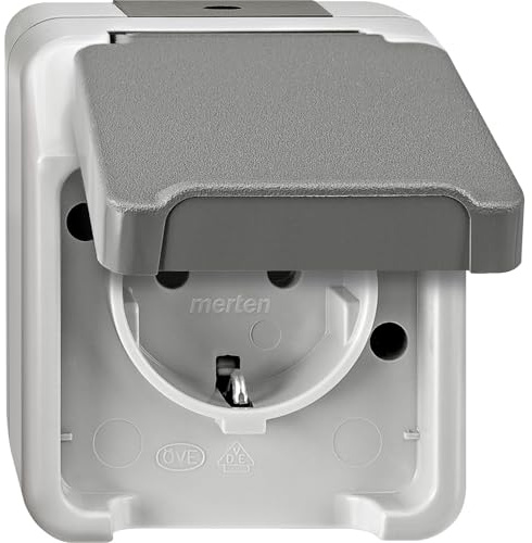 Schneider Electric Merten Schuko-Steckdose mit Klappdeckel, MEG2300-8029 | 1-fach, 2-polig+E, Berührungsschutz, Aquastar, lichtgrau