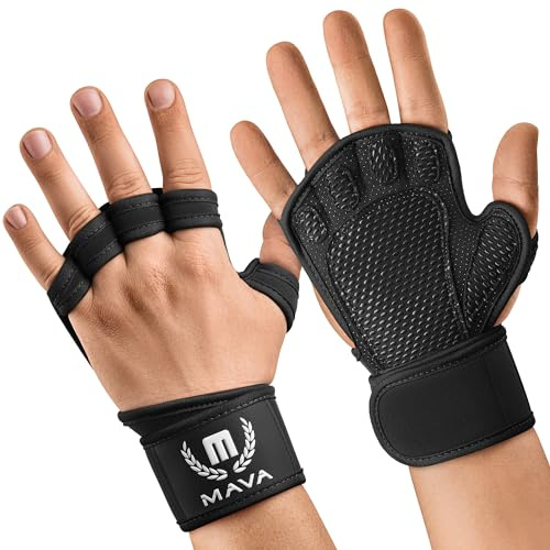 MAVA Gants de Fitness Ouverts - Musculation Homme et Femme avec Support Poignet - sans Doigts à Forte Adhérence - Accessoires Gym