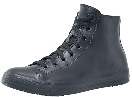 Shoes for Crews Unisex Slip-Resistant High-Top Work Sneakers – Comfortable, Water-Resistant Women's & Men's Shoes for Hospitality, Administrative Roles & More - Pembroke, Size 6 Black Leather