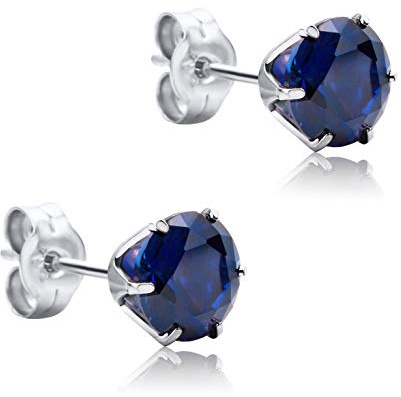 Orovi – Ohrringe aus 9 Karat Weißgold (375) mit Smaragd/Saphir/Rubin/Cubic Zirconia im Brillantschliff – Ohrstecker Gold Damen mit Edelstein in Krappenfassung – Damenschmuck