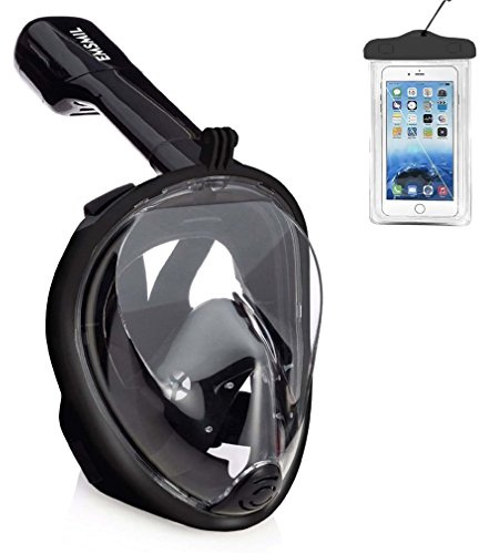 EMSMIL Maschera integrale con supporto per boccaglio fotocamera gopro sotto la bandiera marina snorkeling traspirante anti-appannamento anti-perdite custodia per telefono impermeabile per adulti e