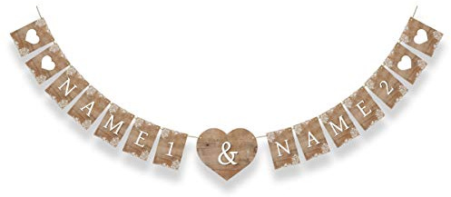 Hochzeit Wimpelkette Girlande Banner Deko Hochzeitsdekoration personalisiert - Rustikal weiße Spitze
