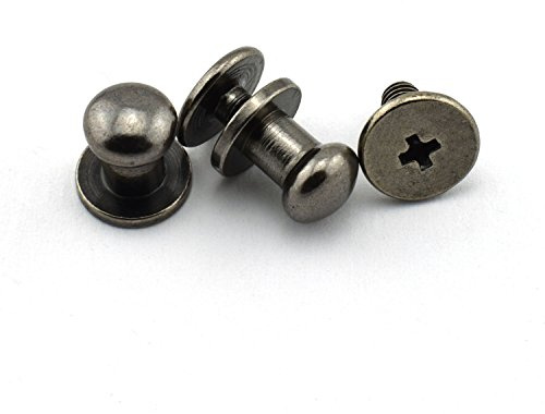 LQ Industrial 12 PCS Solid Brass Sam Browne Button Screw Studs Nail Round Rivets for DIY Leather Craft Belt Wallet Handbag Black 5x7x7mm