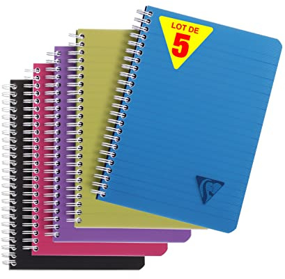 Clairefontaine 329546C - Packung mit 5 Spiralheften Linicolor INTENSIV, DIN A5 90 Blatt 90g liniert, farbig sortiert, 1 Pack