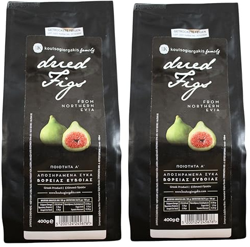 Koutsogiorgakis Family Fichi Secchi Greci 2x400g (800g) – Smyrna | Fichi secchi varietà Smyrna dell'Eubea settentrionale, senza zuccheri aggiunti – snack naturale e versatile