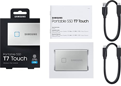 Samsung T7 Touch Portable SSD - 1 TB - USB 3.2 Gen.2 External SSD Metallic Silver (MU-PC1T0S/WW)