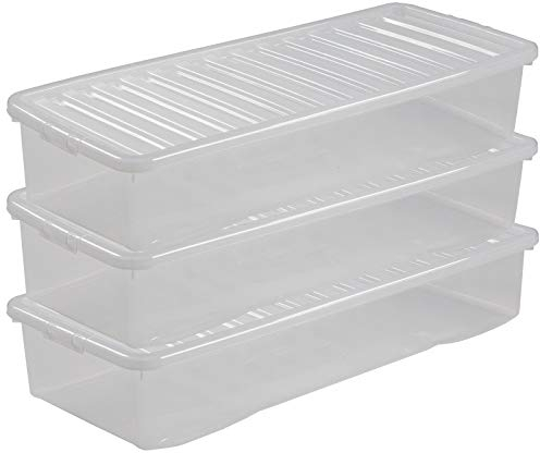 #11 UNTERBETTKOMMODE 18 CM HOCH - 3 Stück 55 Liter - Aufbewahrungsbox mit Deckel - 99x40x18cm - transparent klar - stapelbar - Kunststoff Box Organizer Stapelkiste Haushalt Kinderzimmer