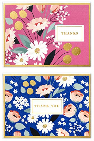 Hallmark Surtido de tarjetas de agradecimiento, flores rosas y azules (50 notas de agradecimiento con sobres para bodas, despedidas de soltera, baby shower, negocios, graduación)