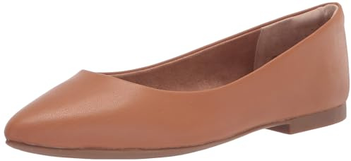 Amazon Essentials Women's Pointed-Toe Ballet Flat, Camel, 7