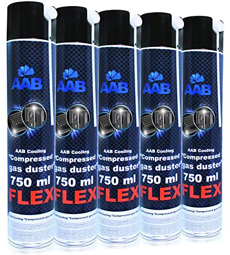 5 x AAB Compressed Gas Duster FLEX 750 ml - Luftdammare med Flexibelt Rör för Dator, Tangentbord, Luftkompressor, Tryckluft för PC, Tangentbordsrensare, Aerosol, Burk Datorrengöringssats