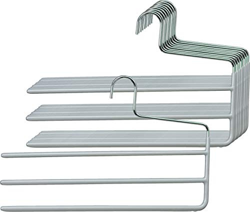 MAWA Hosenbügel, 1 Stück, platzsparende Universalbügel mit DREI ummantelten Stegen für Hosen, Schals und Krawatten, hochwertige Antirutsch-Beschichtung, 35 cm, Silber