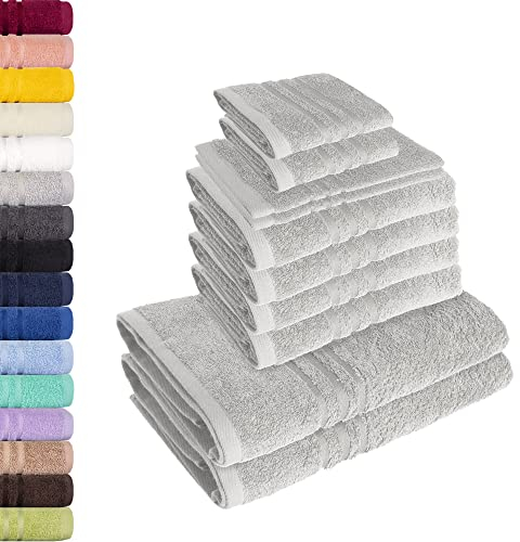 Lavea 10-teiliges Handtuchset Elena aus 100% Baumwolle - Silber, 4 x Handtuch, 2 x Duschtuch, 2 x Gästetuch, 2 x Waschhandschuh, Handtücher Set weich, saugstark & pflegeleicht – Oeko-TEX