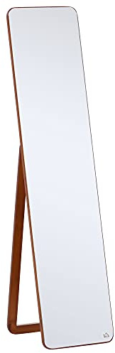 HOMCOM Espejo de Pie Cuerpo Entero Rectangular Espejo de Pared con 2 Formas de Uso Marco de Madera de Pino Moderno para Pasillo Dormitorio Sala de Estar 37x43x156 cm Nogal
