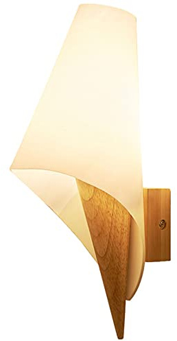 VOMI Wandleuchten Holz E27 Innen Wandlampe Kerzen Wandbeleuchtung für Schlafzimmer, Retro Lampe Fackel Kreative Lampenschirm Glas Wohnzimmer Schlafzimmer Nachttischlichter (1 Pack)