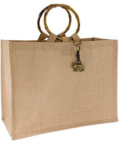 Hibala Woven Large Beach Bag Straw Beach Tote Handmade Weaving Shoulder Tassel Bag Handbag (Bamboo Handle-Elephant)