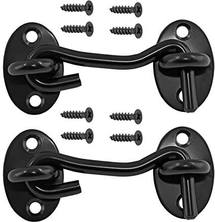 Auvotuis 2 ganci per porta da fienile in acciaio inox da 7,6 cm e chiusura a occhiello, resistenti, colore nero, con viti di montaggio, per porta scorrevole