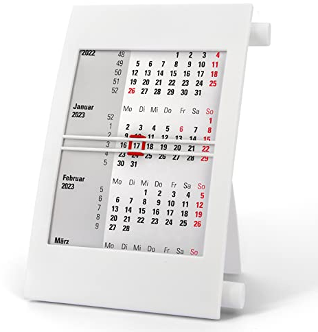 Truento 3-Monats-Tischkalender für 2 Jahre (2025 & 2026) - mit Drehmechanik - weiß/weiß/rot