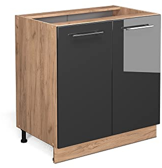 Vicco Küchenunterschrank Fame-Line, Anthrazit Hochglanz, 80 cm mit Regal, ohne Arbeitsplatte