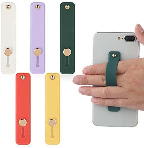 COBEE Phone Loop Finger Holder, 5pcs Phone Grip Straps Silicone Finger Strap Universal Kickstand for Most Smartphones (Yellow, Purple, White, Green, Red)