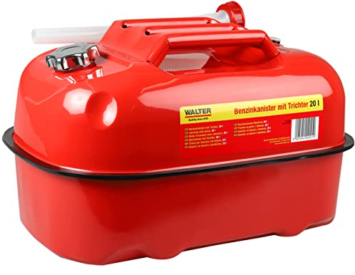 WALTER 20 L Horizontaler Benzinkanister mit Trichter, Bootskanister, Kraftstoff-Kanister, Benzintank, Container Store für Heizöl Benzin Diesel