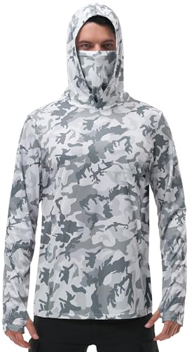 FISHEAL Men's Performance Fishing Hoodie Shirt - UPF 50+ Sun Protection Long Sleeve Thumbholes Shirts with Neck Gaiter