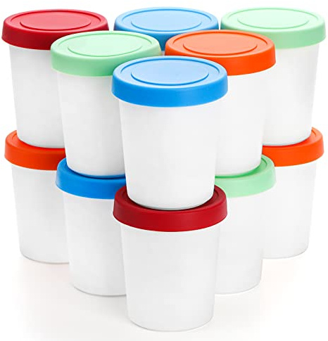 Peohud 12 Pack Reusable Mini Ice Cream Tub, 6oz Individual Freezer Storage Containers with Silicone Lids, Storage Portion Container for Ice Cream, Gelato, Sorbet, Dessert,180ml