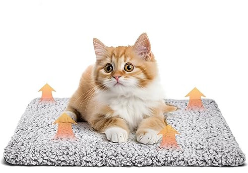 Nobleza Self Heating Cat Bed, Soft Warm Self Heating Pet Pad, Safe Thermal Self Heated Dog Blanket, Cat Heat Pad Cushion Washable, Self Warming Dog Bed Mat for Indoor Cats Kitten Puppy, 50x40cm