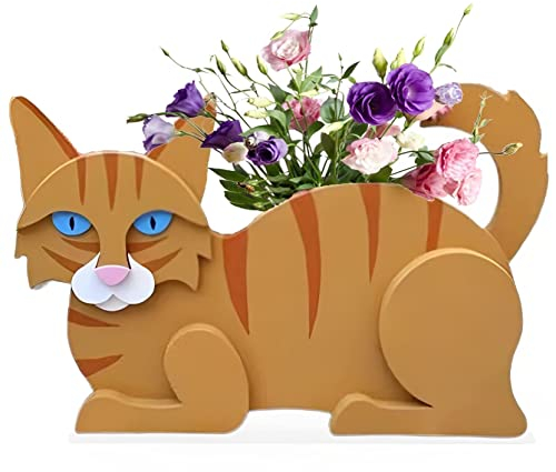 HLASMSPE Ginger Cat Planter Plant Pot, Flower Pot for Garden Decora, Small Kitten Gifts for Women, Cats Shape Plant Container Holder Cat Storage Box for Desk, 43 * 25cm
