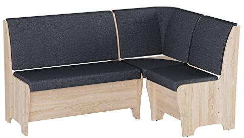 Rodnik Eckbank Tunis 150x120 cm, Sitzbank gepolstert, Truhenbank (Grau - Sonoma Eiche)