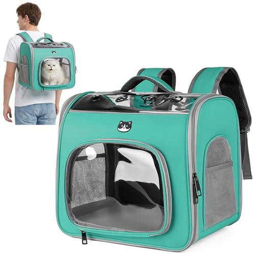 ALLSOPETS Katzen Hunderucksack für Katzen und Kleine Hunde, Mintgrün | Atmungsaktiver Haustier Rucksack mit Frontöffnung und Sicherheitsleine, Bequemer Transport für Katzen Kleine Hunde auf Reisen