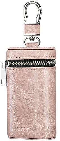 MOLSHINE Keyless Go Schutz Autoschlüssel Faraday Tasche Autoschlüssel Auto-RFID-Signalblockierender Schlüsselbundschutz Diebstahlschutzbox aus Universal Leder (Rosa)
