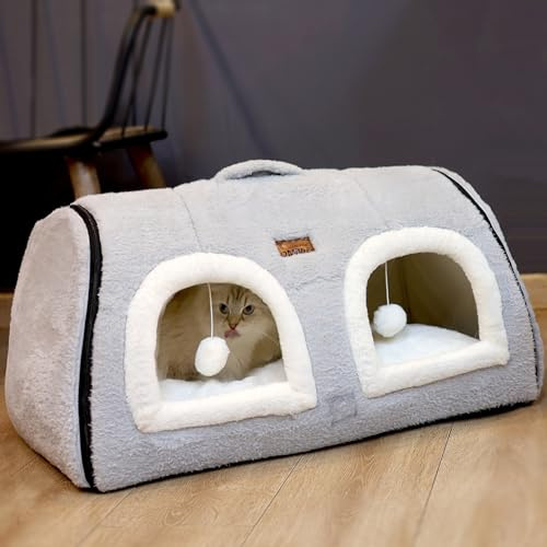 OMIVIER Katzenbett für den Innenbereich, zusammenklappbare Katzenhöhle, rutschfester und wasserfester Boden, Haus für Hauskatzen oder kleine Hunde, Kätzchenzelt, Kaninchenbett, Betten und Möbel