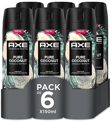 Axe Pack Deodorant spray för män Pure Coconut Premium doft 6 x 150 ml