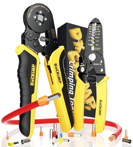 DxCRIMP Crimpadora Terminales Eléctricos,Punteras Electricas 0,25-10mm² Crimpadora Para Terminales de Cable,Crimpadora de Terminales Eléctricos,Prensa Terminales Eléctricos con Pelacables Electricista