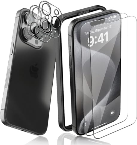 AnnhanT Vetro Temperato per iPhone 15 Pro Max, iPhone 15 Pro Max Pellicola Protettiva 2 Pezzi + Fotocamera Lens Pellicola Protettiva 2 Pezzi. 9H/Anti Graffio. Pellicola Vetro per iPhone 15 Pro Max