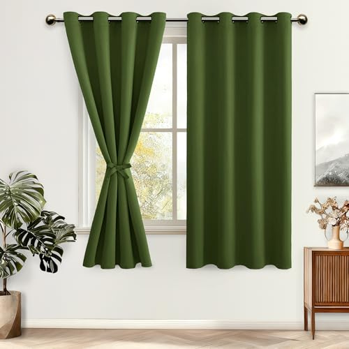 DWCN Blickdichte Vorhänge mit Vorhange-Raffhalter Verdunkelungsvorhang | Olive Grün, 175x140cm(HxB), Vorhänge mit Ösen 2 Stücke Thermogardine für Wohnzimmer Schlafzimmer Abdunkelnde Vorhang