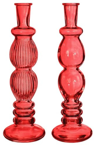 NaDeco Glasvase Bunt 'Florence' 2er Set - Farben und Größen wählbar | Kerzenvase | Bunte Glasvasen | Deko Vasen | Ausgefallene Deko Vasen | Farbige Glasvasen, Farbe:Rot, Größe:h.28 Ø9