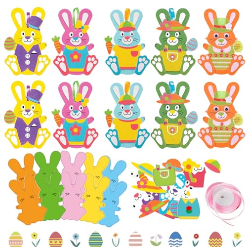 Shinybox Osterhasen Bastelset für Kinder, 10 Stück Kinder Ostern Anhänger Deko, DIY Bastelhandwerk Kreativsets zum Basteln mit Hasen Osterdeko zum Aufhängen, Osterdekoration Kunsthandwerk
