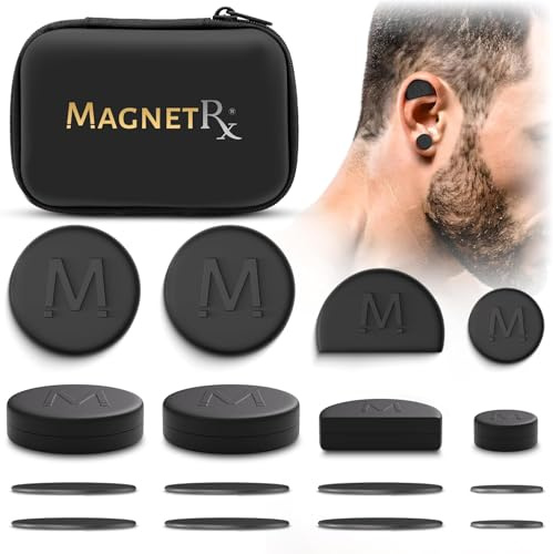 MagnetRX® Öronmagneter för blomkål – 8 magneter i flera storlekar och mellanrum med fodral – kompressionsöronmagnet för dränering av blomkål, tryckörhänge för keloider, BJJ, brottning och