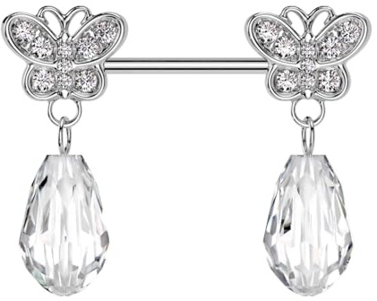 beyoutifulthings Brustwarzen-piercing Gold Silber Schmetterling-e Tropfen-Anhänger Clear Brust-piercing Nippel-piercing Chirurgenstahl Stab 12-mm
