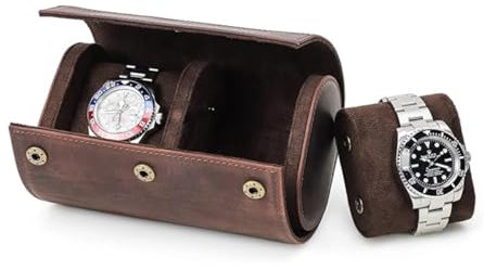 YUONNY Echtes Leder Uhren Organizer Box für 2 Uhren, Outdoor Uhrenrolle Reiseetui für Damen Herren, Tragbare Uhren Aufbewahrungsbox mit Abnehmbarem Kissen für Home Storage Reisen und Display Coffee