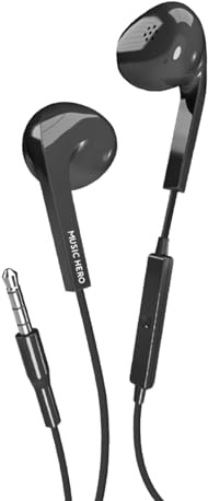 Music Hero auricolari a filo AUX, cuffiette jack 3.5mm, comandi integrati, microfono, semi in-ear, nero