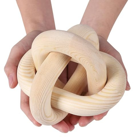 3-Link Wood Chain Link Decor Book Shelf Decor Home Decor Decorative Chain Knot Coffee Table Accessories Rustic Farmhouse Boho Bead Garland Decor for Christmas Halloween Decorations,6inch,Natural